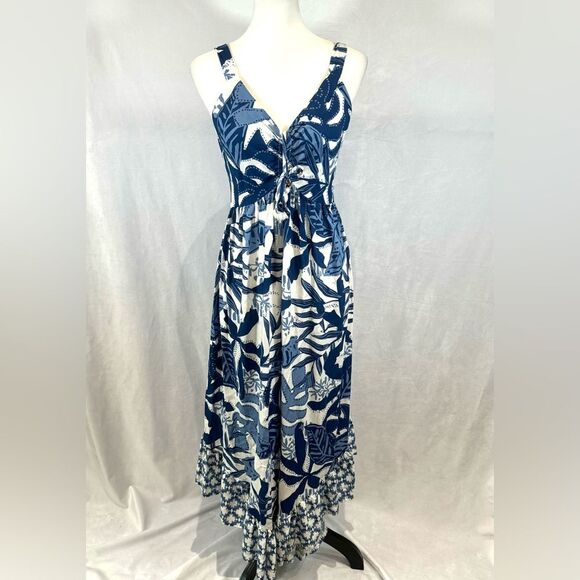 GOA Beachwear by Japna wide leg blue and white boho jumpsuit size medium NWOT - Picture 1 of 7
